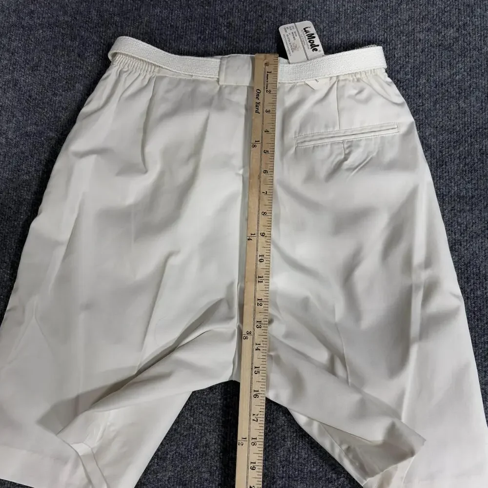 Lady La Mode Shorts Womens 12 White Winter White Pleated Belted Bermuda Casual